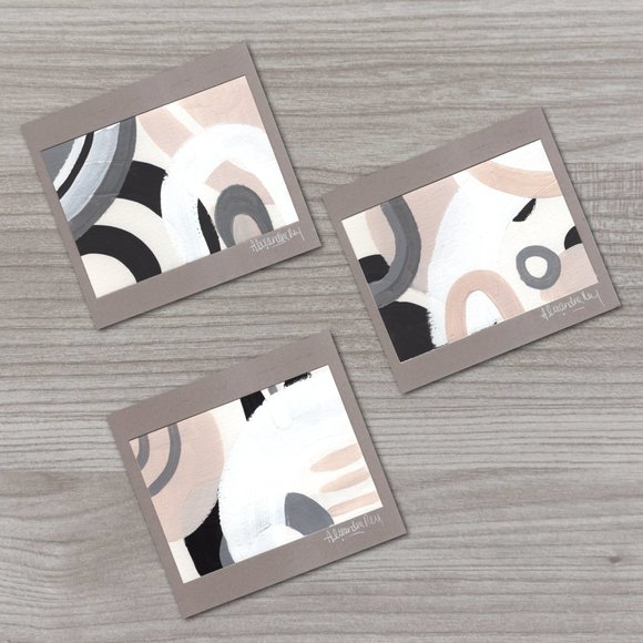 Set Of Three Geometric Abstracts Black/White/Neutral - Picture 2 of 5